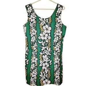 Made in Hawaii green and white floral tropical sleeveless mini dress size XL